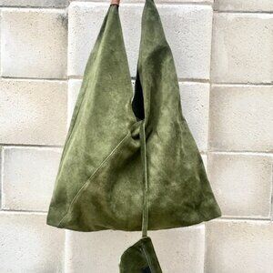 Moss Green Leather Hobo Bag
